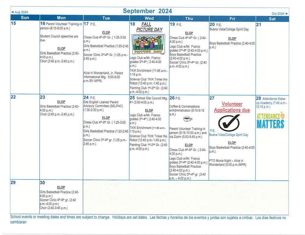 September Calendar 2